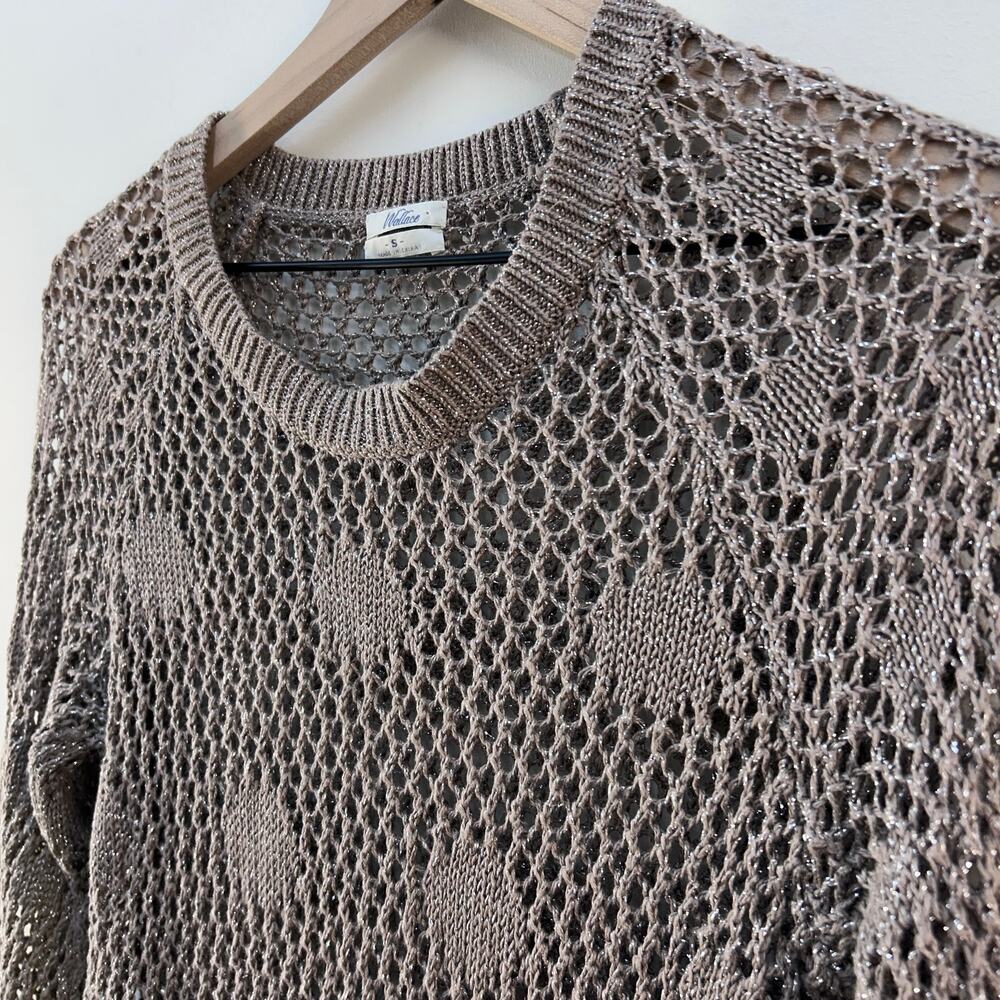 Wallace Taupe Linen Open Knit Sweater Small Textured Polka Dot Lightweight - Picture 4 of 6